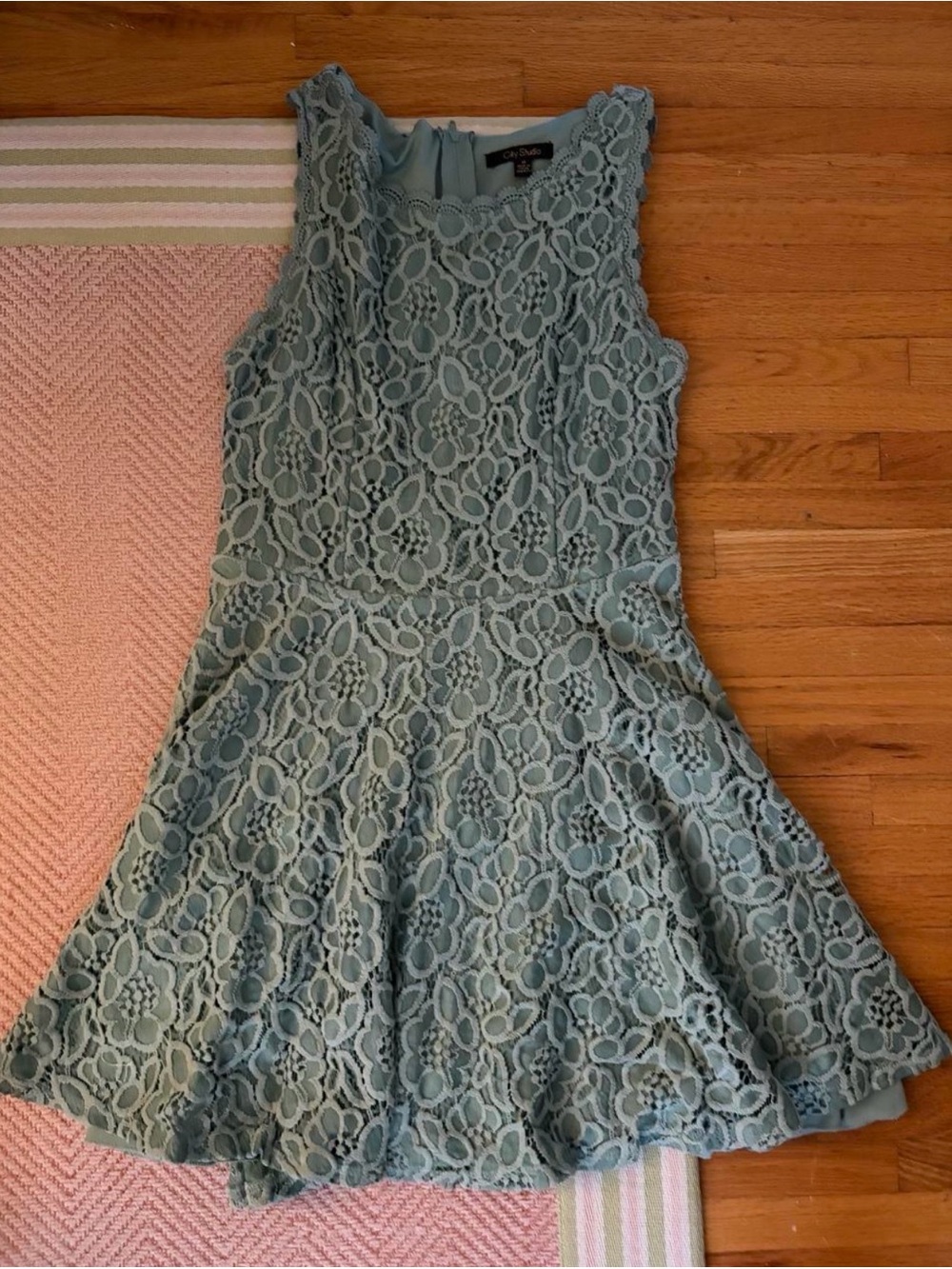 City Studio TEEN SIZE blue/green lace dress with ruffle hem